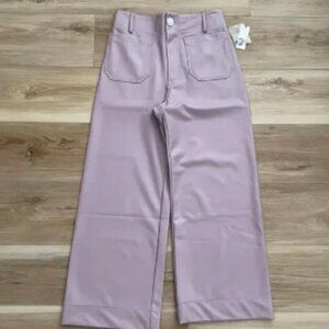 Anthropologie Maeve Colette Cropped Wide-Leg Pants Faux-Leather Lilac 27